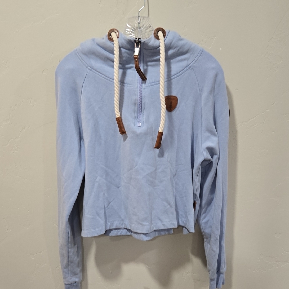 Wanakome Blue Cropped Polo Sweatshirt Relaxed Fit